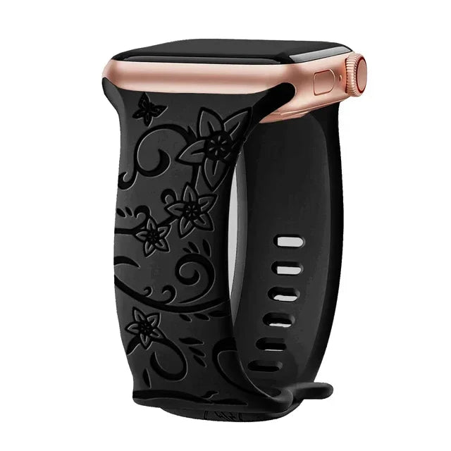 Strap For Apple Watch Band 44mm 42mm 41mm 40mm 45mm 49mm 44 mm Floral Engraved bracelet correa iwatch series 9 7 SE 6 8 Ultra 2