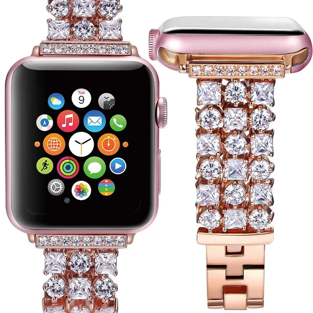 Luxury Diamond Strap for Apple Watch Ultra 2 49mm Women Shiny Jewelry Bracelet for iWatch 9 8 7 45mm 41mm 6 SE 5 4 40/44mm Band