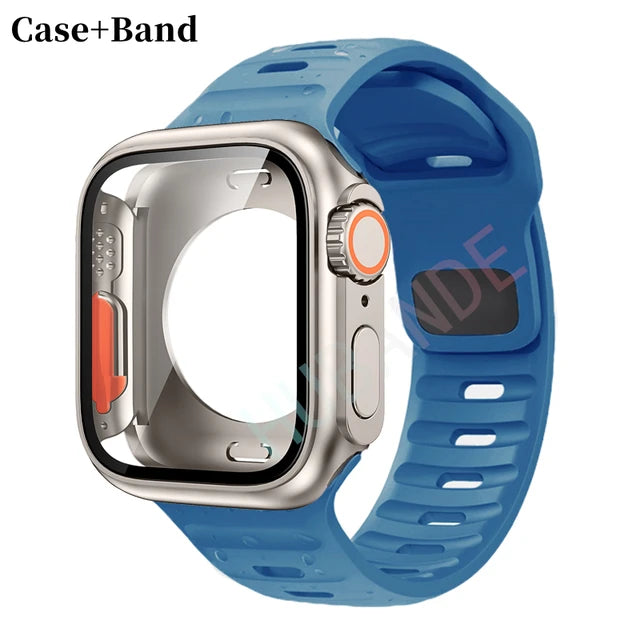 Silicone strap+case For Apple Watch Case 44mm 45mm 41mm 40mm Screen protectores Change to Ultra For iWatch Series 8 7 SE 6 5 3