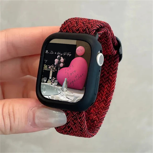 Korean Cute Braied Strap + Case For Apple Watch Band 49mm 41mm 45 44 38 42 Nylon Bracelet For iWatch Series 9 8 7 6 5 4 3 SE 40