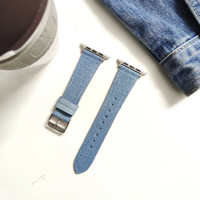 Denim Cloth Leather Strap for Apple Watch Band 38/40/41mm 7 8 9 Bracelet Loop for Iwatch 6 SE 5 49Ultra 3 2 42/44/45mm Cor