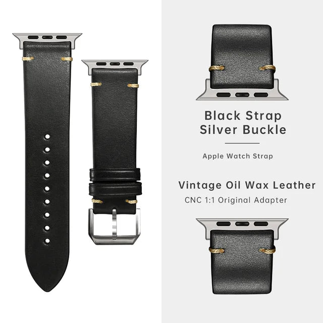 Vintage Leather Strap For Apple Watch, Ultra 49mm, Series 9, 8, 7, 6, SE, 45mm, 44mm, 41mm, 40mm, Accessories Watch Band