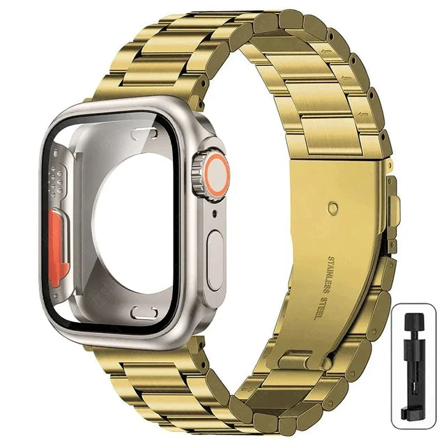 Stainless Steel Strap+Ultra Case for Apple Watch Band 44mm 45mm 41mm 40mm 42mm Case Metal Strap for Iwatch Series 9 8 7 6 SE 5 4