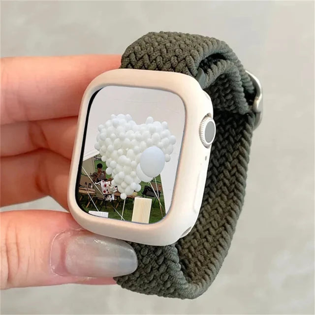 Korean Cute Braied Strap + Case For Apple Watch Band 49mm 41mm 45 44 38 42 Nylon Bracelet For iWatch Series 9 8 7 6 5 4 3 SE 40