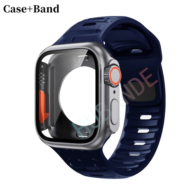 Silicone strap+case For Apple Watch Case 44mm 45mm 41mm 40mm Screen protectores Change to Ultra For iWatch Series 8 7 SE 6 5 3