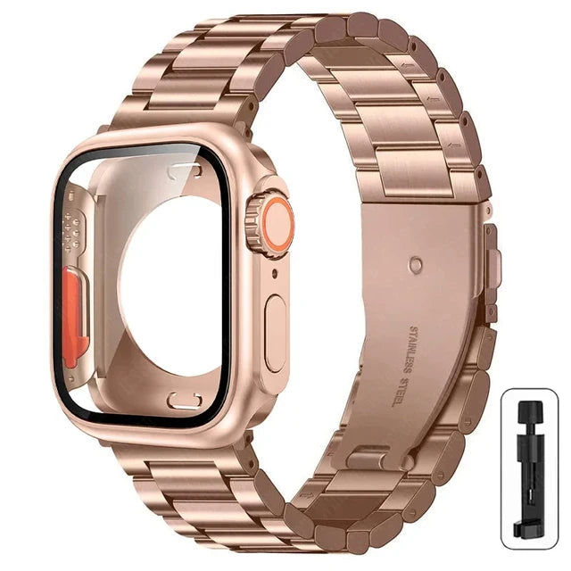 Stainless Steel Strap+Ultra Case for Apple Watch Band 44mm 45mm 41mm 40mm 42mm Case Metal Strap for Iwatch Series 9 8 7 6 SE 5 4