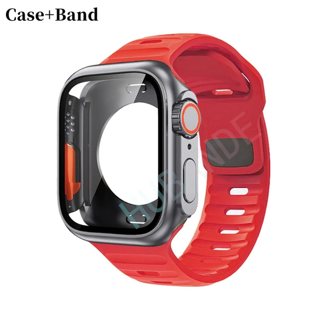 Silicone strap+case For Apple Watch Case 44mm 45mm 41mm 40mm Screen protectores Change to Ultra For iWatch Series 8 7 SE 6 5 3