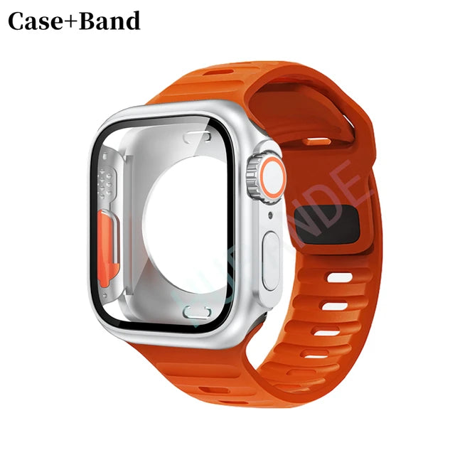 Silicone strap+case For Apple Watch Case 44mm 45mm 41mm 40mm Screen protectores Change to Ultra For iWatch Series 8 7 SE 6 5 3