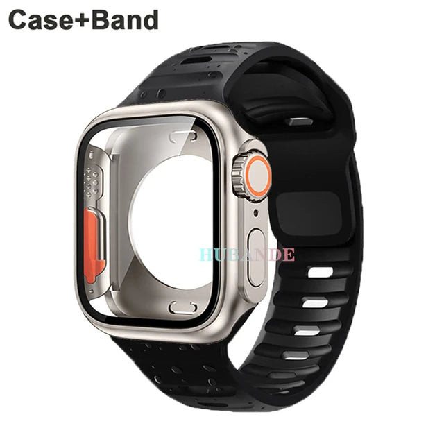 Silicone strap+case For Apple Watch Case 44mm 45mm 41mm 40mm Screen protectores Change to Ultra For iWatch Series 8 7 SE 6 5 3