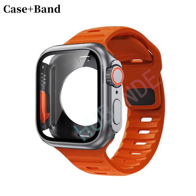 Silicone strap+case For Apple Watch Case 44mm 45mm 41mm 40mm Screen protectores Change to Ultra For iWatch Series 8 7 SE 6 5 3