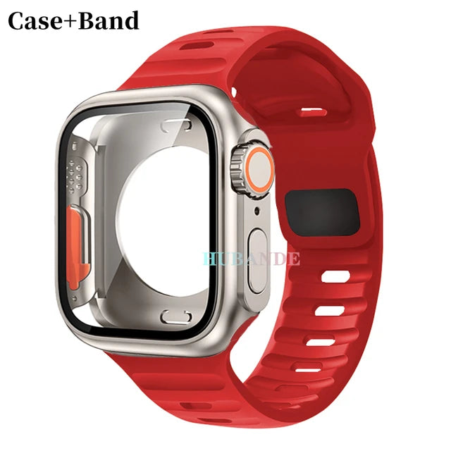 Silicone strap+case For Apple Watch Case 44mm 45mm 41mm 40mm Screen protectores Change to Ultra For iWatch Series 8 7 SE 6 5 3