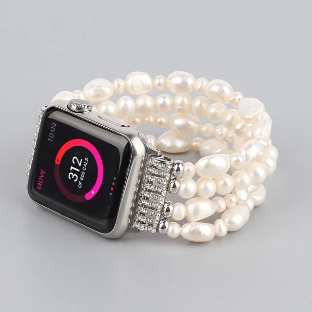 True Pearl Watch Bracelet for Apple Watch 8 Band Natural Beaded iWatch 7 SE Watchband Women Elastic Replacement 41mm 45mm 44mm