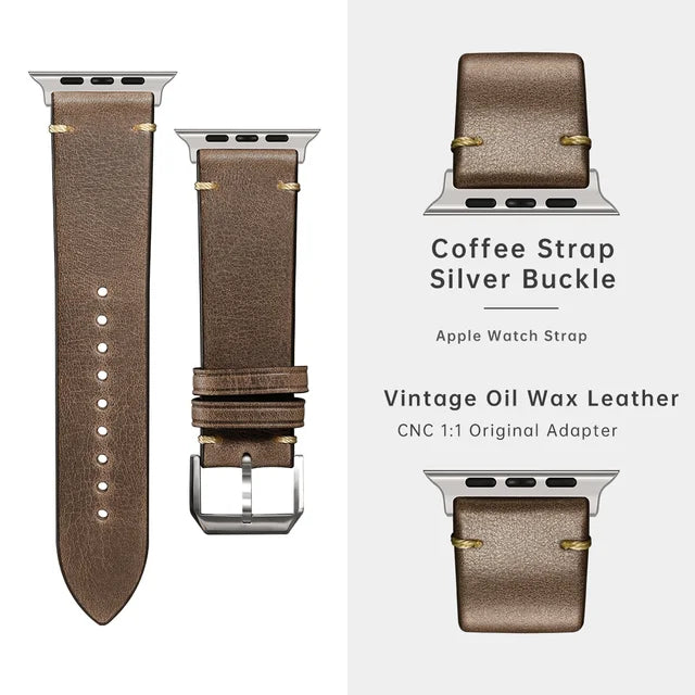 Vintage Leather Strap For Apple Watch, Ultra 49mm, Series 9, 8, 7, 6, SE, 45mm, 44mm, 41mm, 40mm, Accessories Watch Band