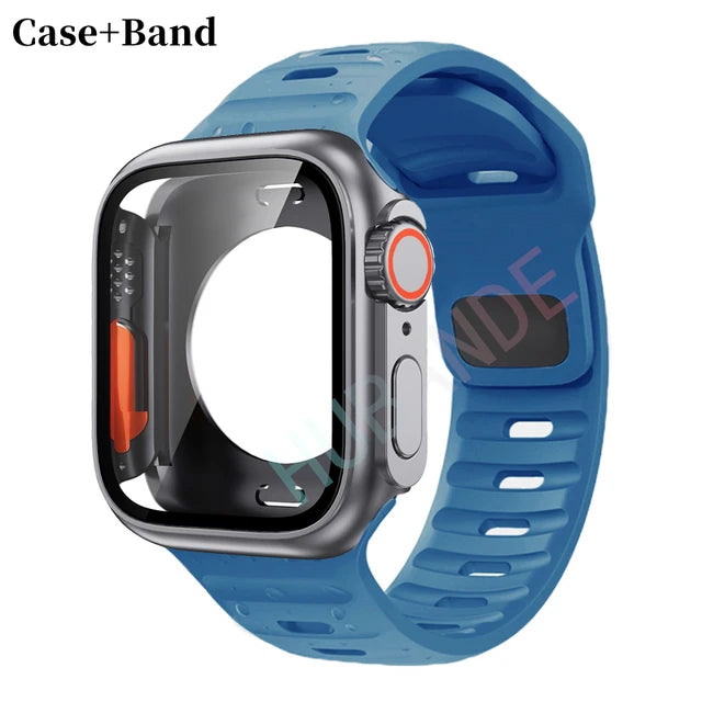 Silicone strap+case For Apple Watch Case 44mm 45mm 41mm 40mm Screen protectores Change to Ultra For iWatch Series 8 7 SE 6 5 3