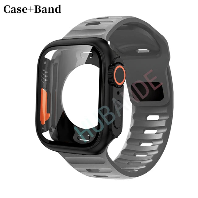 Silicone strap+case For Apple Watch Case 44mm 45mm 41mm 40mm Screen protectores Change to Ultra For iWatch Series 8 7 SE 6 5 3