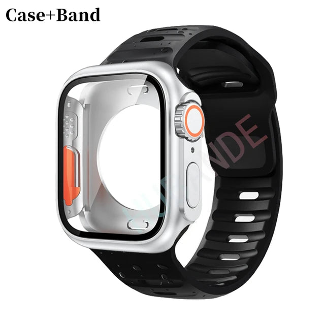 Silicone strap+case For Apple Watch Case 44mm 45mm 41mm 40mm Screen protectores Change to Ultra For iWatch Series 8 7 SE 6 5 3