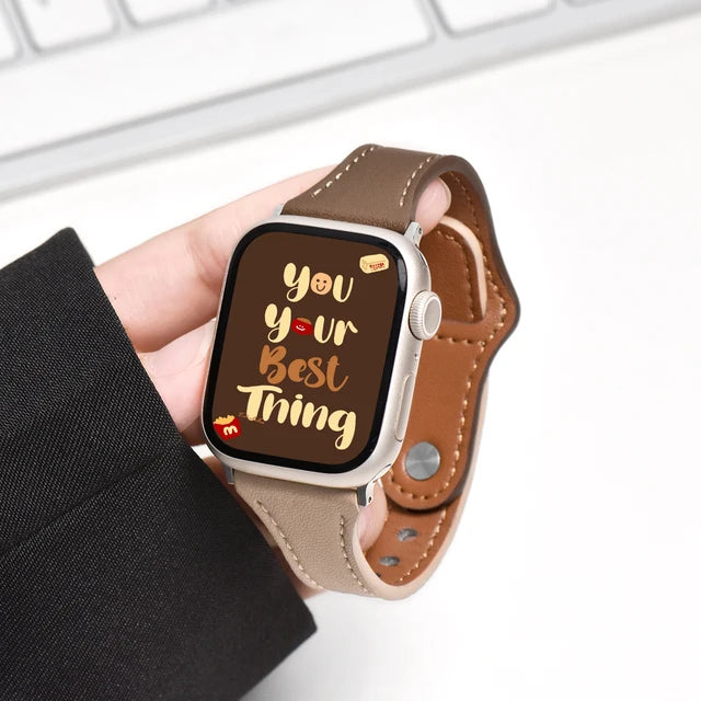 Slim Genuine Leather Girl Strap For Apple Watch 9 8 7 41mm 45mm Correa Band 38 42mm For iwatch Bracelet SE 40 44mm 6 5 4 3 49mm