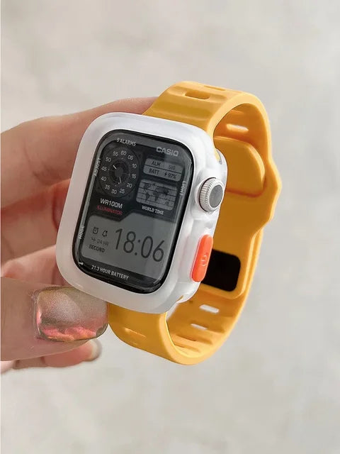 Candy Silicone Case+Strap For Apple Watch Series 9 45mm Band 8 7 41mm SE 6 5 4 44mm 40mm Rubber correa Strap iwatch Ultra 2 49mm