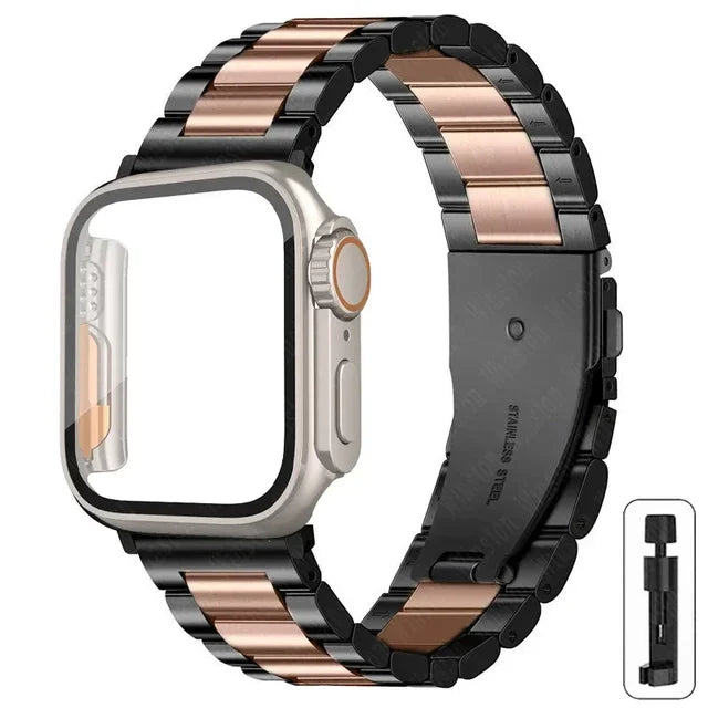 Stainless Steel Strap+Ultra Case for Apple Watch Band 44mm 45mm 41mm 40mm 42mm Case Metal Strap for Iwatch Series 9 8 7 6 SE 5 4