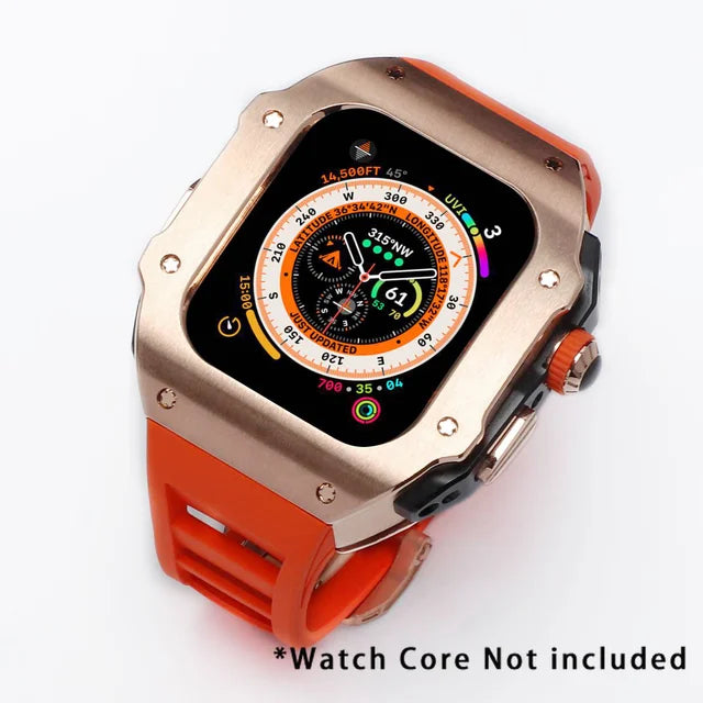 Stainless Steel Modification Kit For Apple Watch 8 Ultra 49mm 7 6 5 4 SE 44MM 45MM Case Sport Band iWatch Rubber Refit Mod