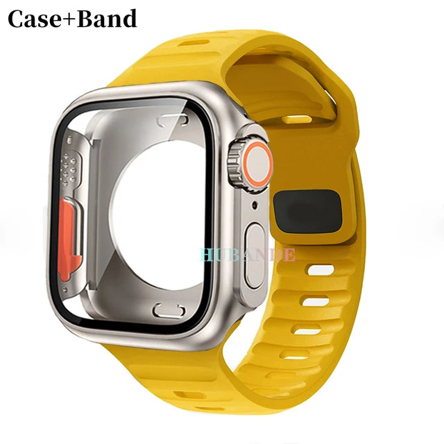 Silicone strap+case For Apple Watch Case 44mm 45mm 41mm 40mm Screen protectores Change to Ultra For iWatch Series 8 7 SE 6 5 3