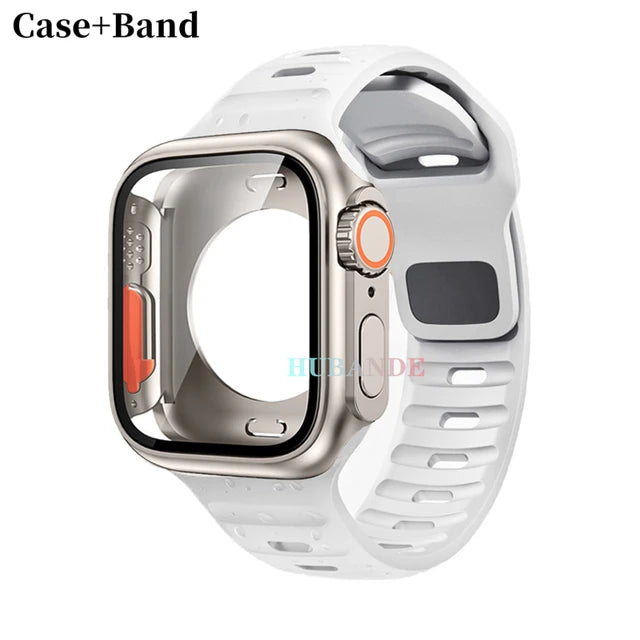 Silicone strap+case For Apple Watch Case 44mm 45mm 41mm 40mm Screen protectores Change to Ultra For iWatch Series 8 7 SE 6 5 3