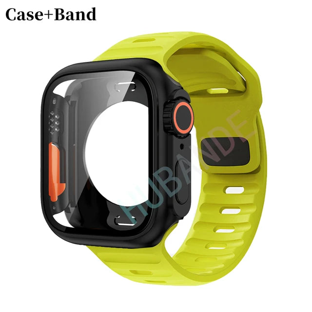 Silicone strap+case For Apple Watch Case 44mm 45mm 41mm 40mm Screen protectores Change to Ultra For iWatch Series 8 7 SE 6 5 3