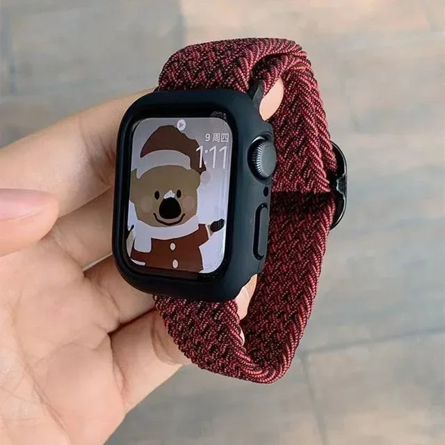 Cute Braied Strap + Case For Apple Watch Band 49mm 41mm 45 44 38 42 Nylon Bracelet For iWatch Series 9 8 7 6 5 4 3 SE 40