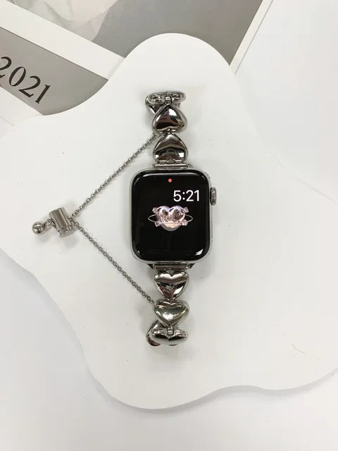 Love Heart Metal Band For Apple Watch 8 7 6 3 4 5 SE Ultra Stainless Steel Strap bracelet For iWatch 41mm 45mm 49mm 40 38 42 44