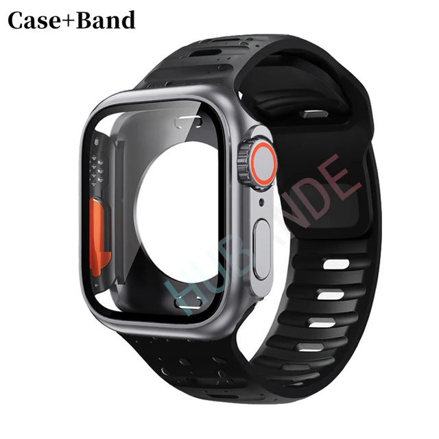 Silicone strap+case For Apple Watch Case 44mm 45mm 41mm 40mm Screen protectores Change to Ultra For iWatch Series 8 7 SE 6 5 3