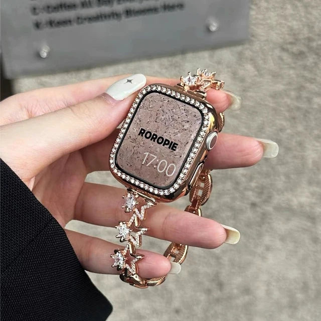 Luxury Diamond Band For Apple Watch Band 49mm 41mm 40mm 44mm 42mm Star Metal Women Bracelet Strap For iWatch 9 SE 8 7 6 se 5 4 3