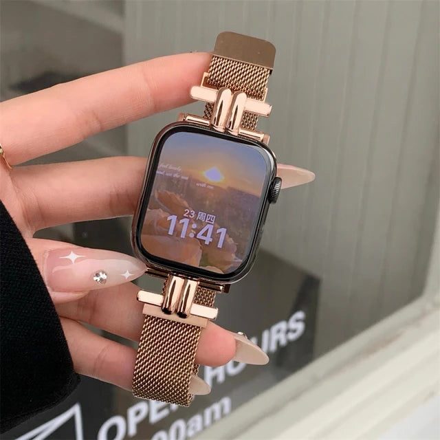 Leopard Print Women Band For iWatch 38 42 41mm For Apple Watch Strap Series 8 Ultra SE 7 6 5 40 44 45mm Stainless Steel Bracelet