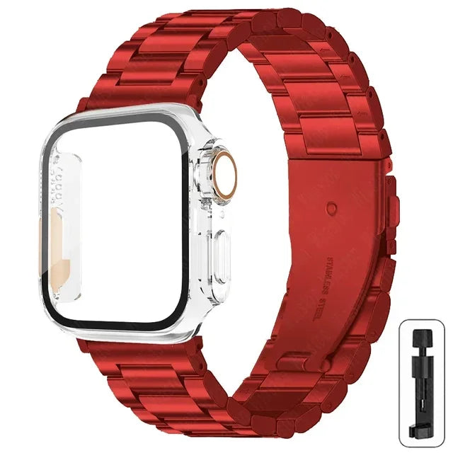 Stainless Steel Strap+Ultra Case for Apple Watch Band 44mm 45mm 41mm 40mm 42mm Case Metal Strap for Iwatch Series 9 8 7 6 SE 5 4