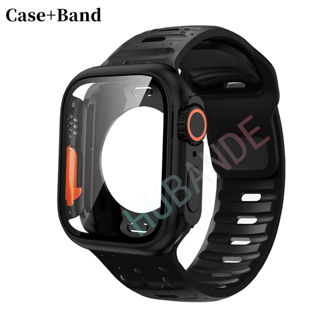 Silicone strap+case For Apple Watch Case 44mm 45mm 41mm 40mm Screen protectores Change to Ultra For iWatch Series 8 7 SE 6 5 3