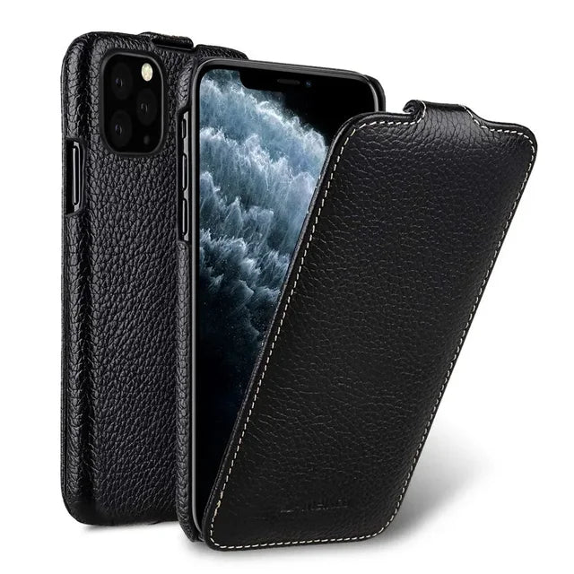 Melkco Genuine Leather Case For iPhone 15 Pro Max iPhone 16 Pro14 13 12 mini Business Luxury Real Cow Flip Phone Bag Cover