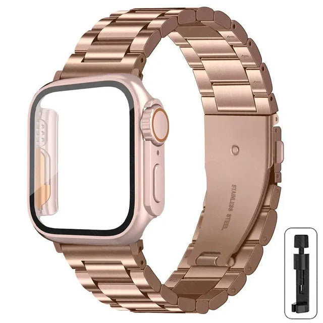 Stainless Steel Strap+Ultra Case for Apple Watch Band 44mm 45mm 41mm 40mm 42mm Case Metal Strap for Iwatch Series 9 8 7 6 SE 5 4