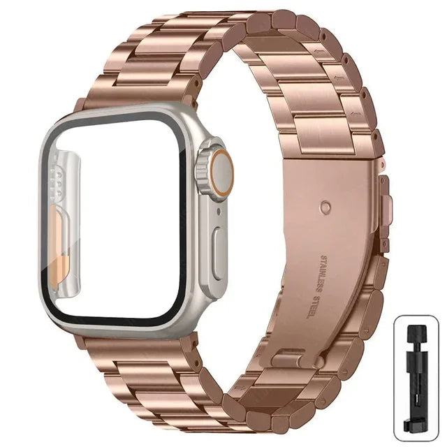 Stainless Steel Strap+Ultra Case for Apple Watch Band 44mm 45mm 41mm 40mm 42mm Case Metal Strap for Iwatch Series 9 8 7 6 SE 5 4