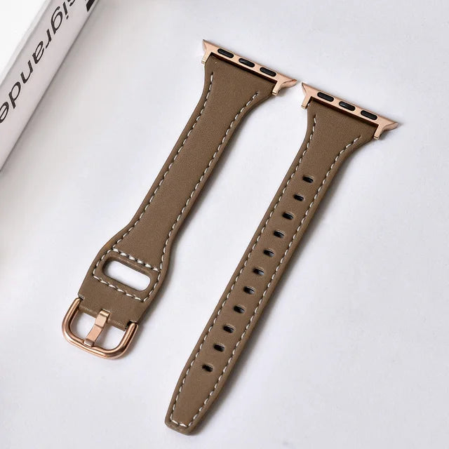 Slim Leather Strap For Apple Watch Band Series 10 42mm 46mm 45mm 41mm 44/40mm 42/38mm 49mm Bracelet For iwatch 9 8 7 SE 6 5 4