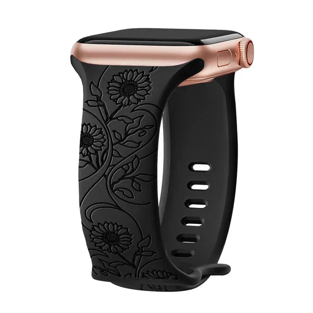 Strap For Apple Watch Band 44mm 42mm 41mm 40mm 45mm 49mm 44 mm Floral Engraved bracelet correa iwatch series 9 7 SE 6 8 Ultra 2