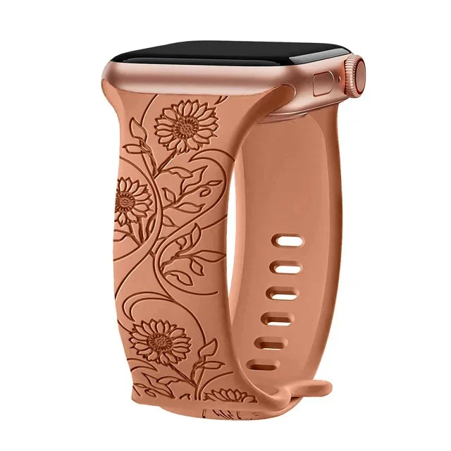 Strap For Apple Watch Band 44mm 42mm 41mm 40mm 45mm 49mm 44 mm Floral Engraved bracelet correa iwatch series 9 7 SE 6 8 Ultra 2