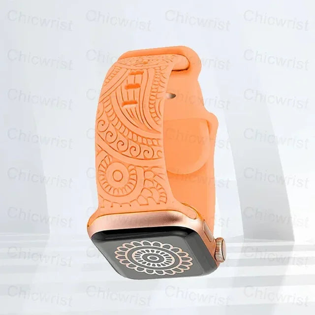 Engraved Strap For Apple Watch Ultra Band ultra 49mm 8 7 44mm 45mm 41mm 40mm 42mm Leopard silicone bracelet iwatch se 3 6 5 38mm