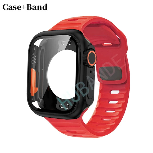 Silicone strap+case For Apple Watch Case 44mm 45mm 41mm 40mm Screen protectores Change to Ultra For iWatch Series 8 7 SE 6 5 3