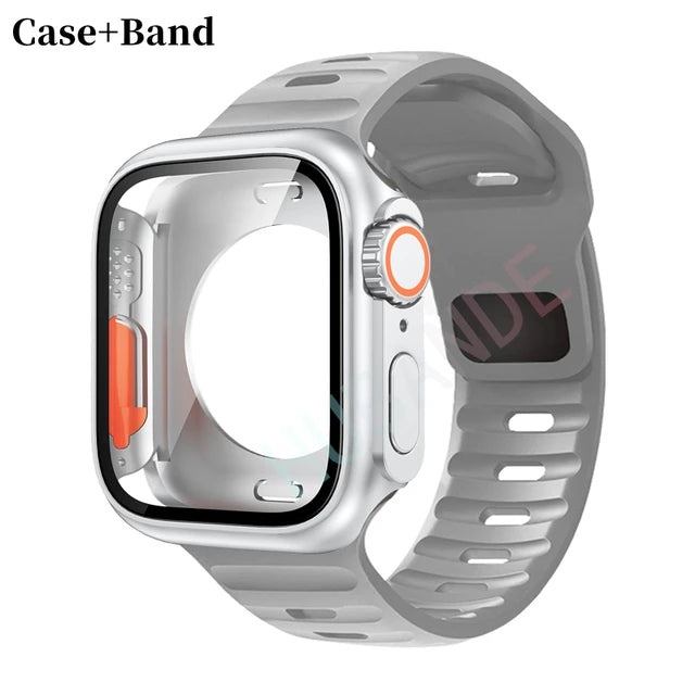 Silicone strap+case For Apple Watch Case 44mm 45mm 41mm 40mm Screen protectores Change to Ultra For iWatch Series 8 7 SE 6 5 3