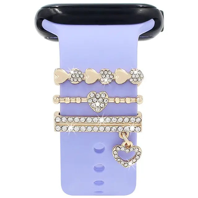 Pearl Diamond Metal Charms Decorative Ring For Apple Watch Band Smart Watch Silicone Strap Accessories For iwatch Bracelet