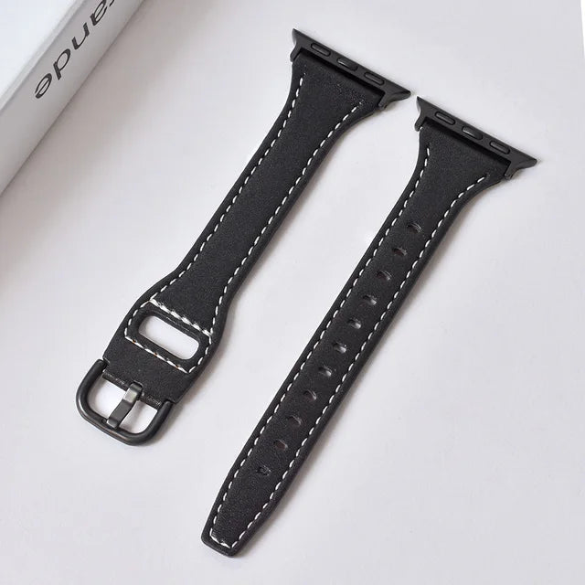 Slim Leather Strap For Apple Watch Band Series 10 42mm 46mm 45mm 41mm 44/40mm 42/38mm 49mm Bracelet For iwatch 9 8 7 SE 6 5 4