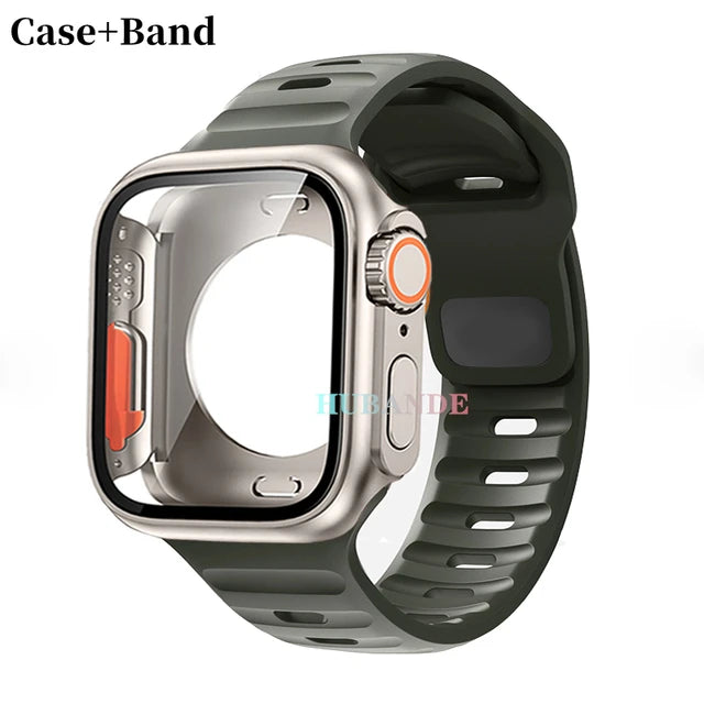 Silicone strap+case For Apple Watch Case 44mm 45mm 41mm 40mm Screen protectores Change to Ultra For iWatch Series 8 7 SE 6 5 3