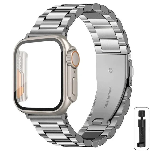 Stainless Steel Strap+Ultra Case for Apple Watch Band 44mm 45mm 41mm 40mm 42mm Case Metal Strap for Iwatch Series 9 8 7 6 SE 5 4