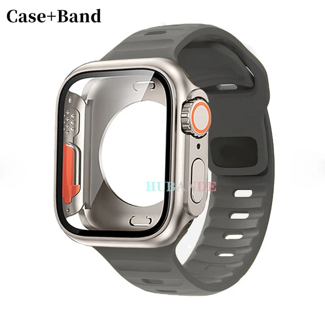 Silicone strap+case For Apple Watch Case 44mm 45mm 41mm 40mm Screen protectores Change to Ultra For iWatch Series 8 7 SE 6 5 3