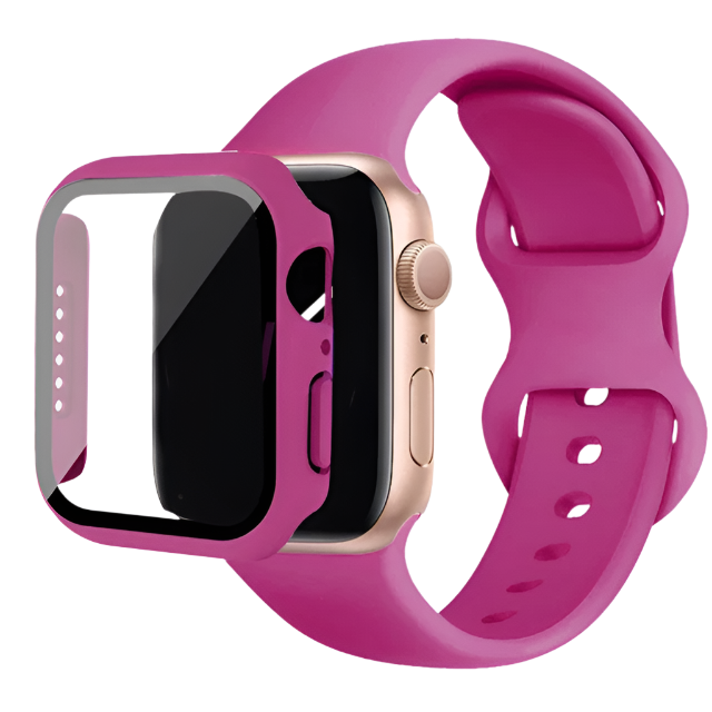 Glass+Case+Strap For Apple Watch band 44mm 41mm 45mm 40mm 38mm 42mm Silicone bracelet iWatch series 9 8 3 4 5 6 se 7 watchbands