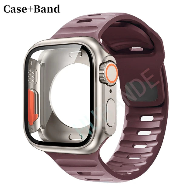 Silicone strap+case For Apple Watch Case 44mm 45mm 41mm 40mm Screen protectores Change to Ultra For iWatch Series 8 7 SE 6 5 3